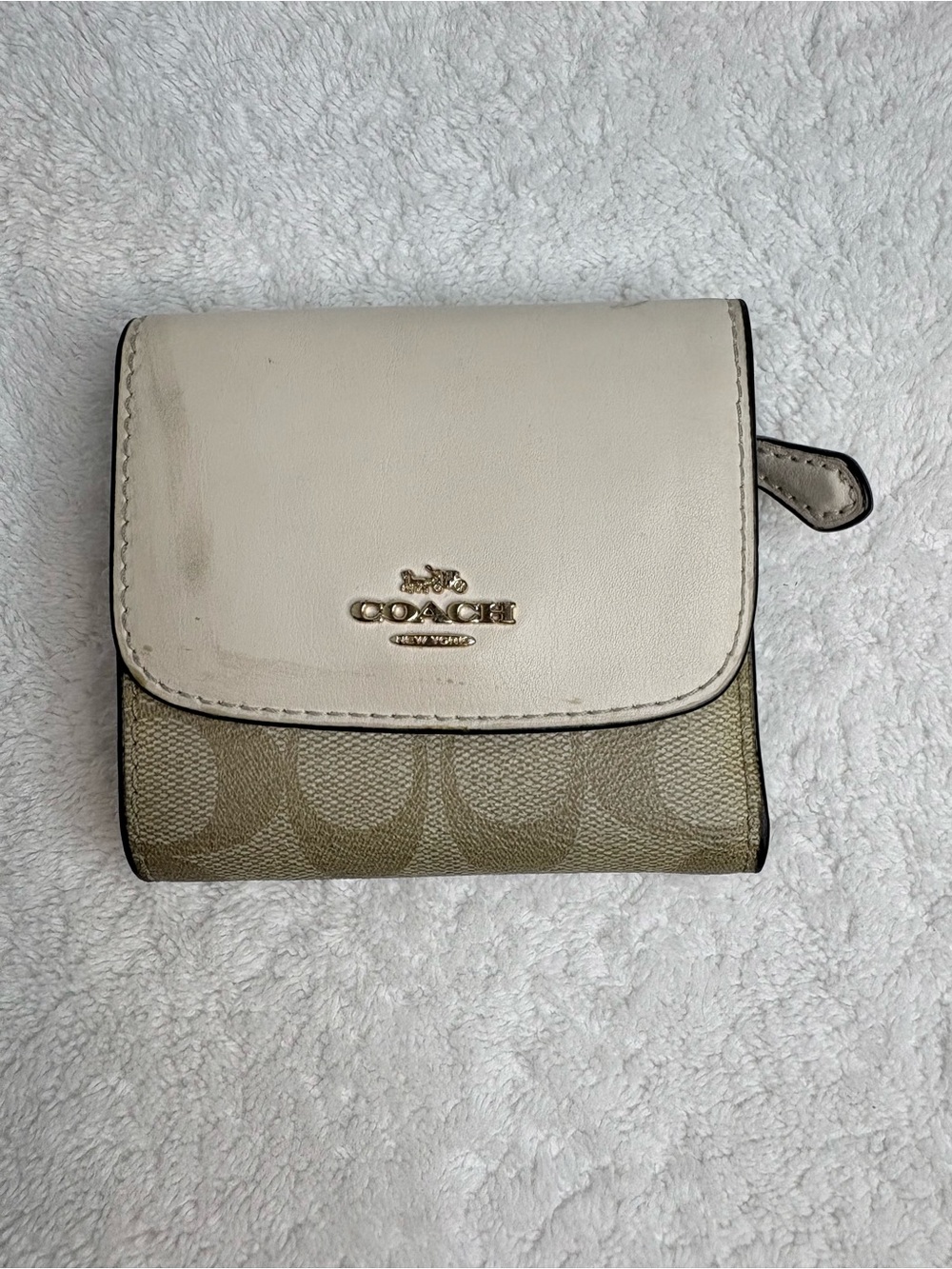 Coach Two-Tone Khaki Leather Small Trifold Wallet